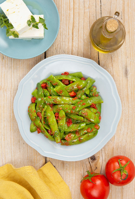 Grüne Bohnen in Zwiebel-Tomatensauce