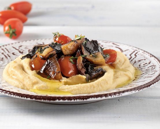 Paliria Greek Island Fava with mushrooms & cherry tomatoes