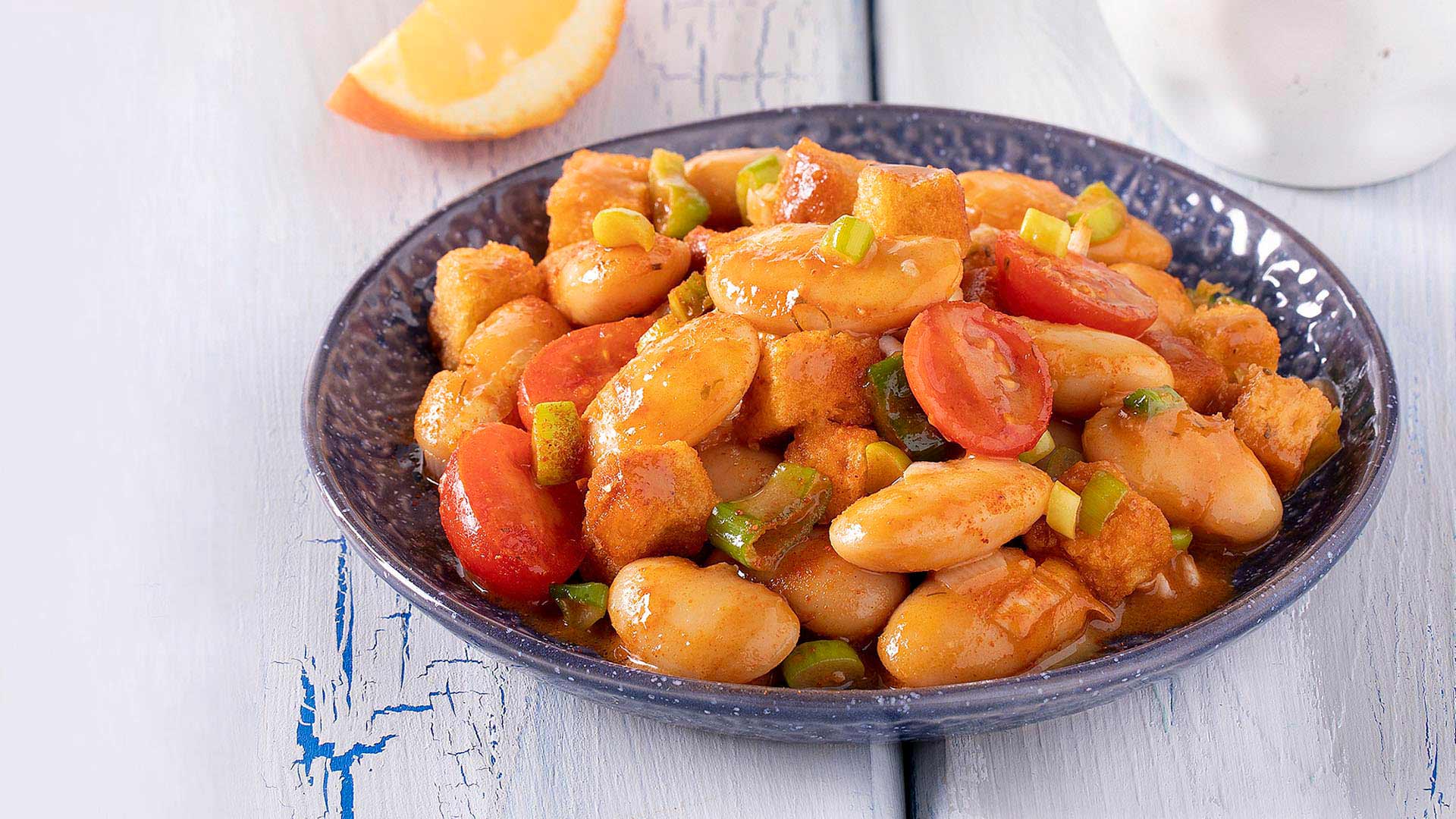 Paliria Baked Giant Beans with cherry tomatoes & orange sauce