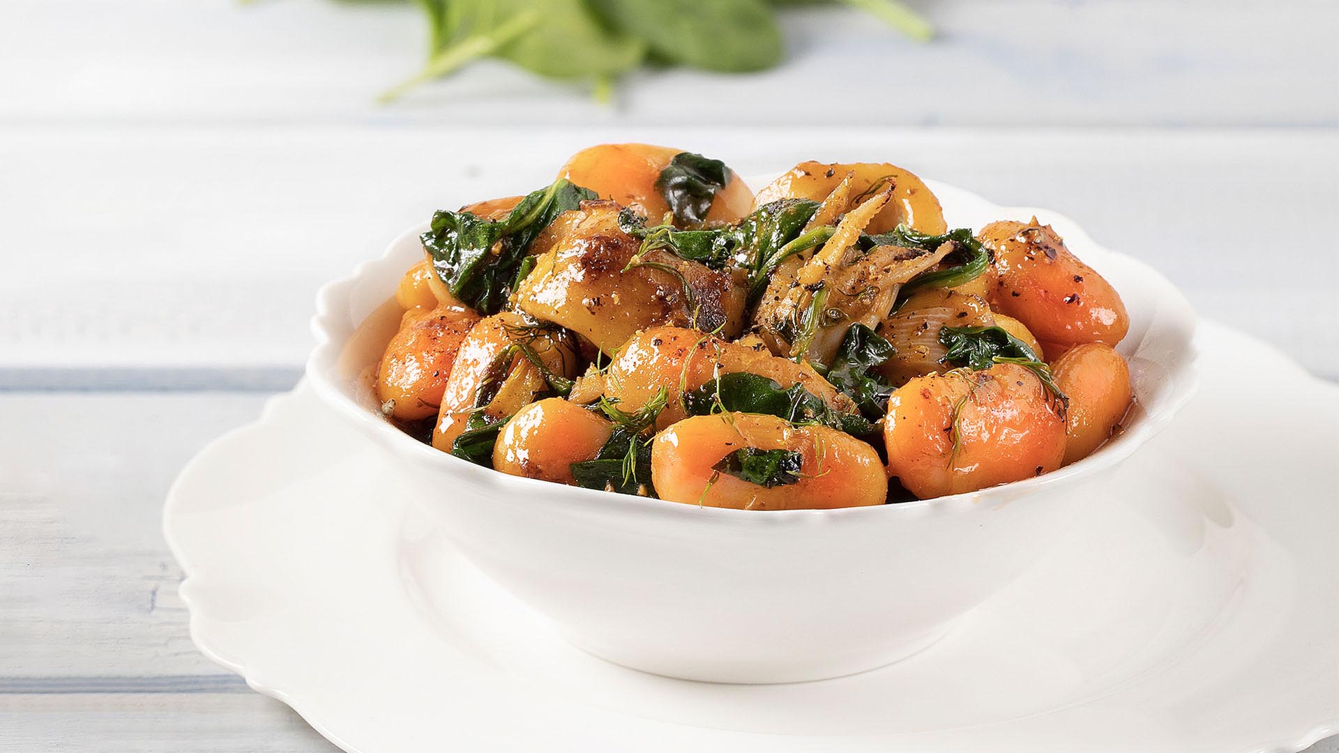 Riesenbohnen-Eintopf Paliria mit Tintenfisch & Spinat