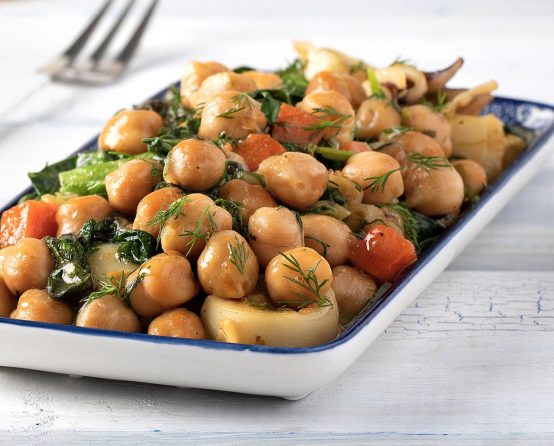 Tintenfischfrikassee mit Kichererbsensuppe Paliria