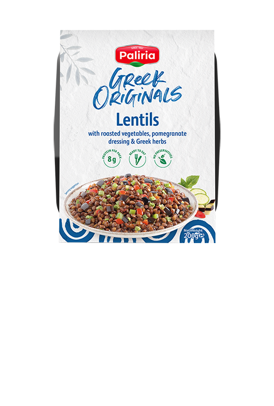 Lentils with roasted vegetables & pomegranate dressing