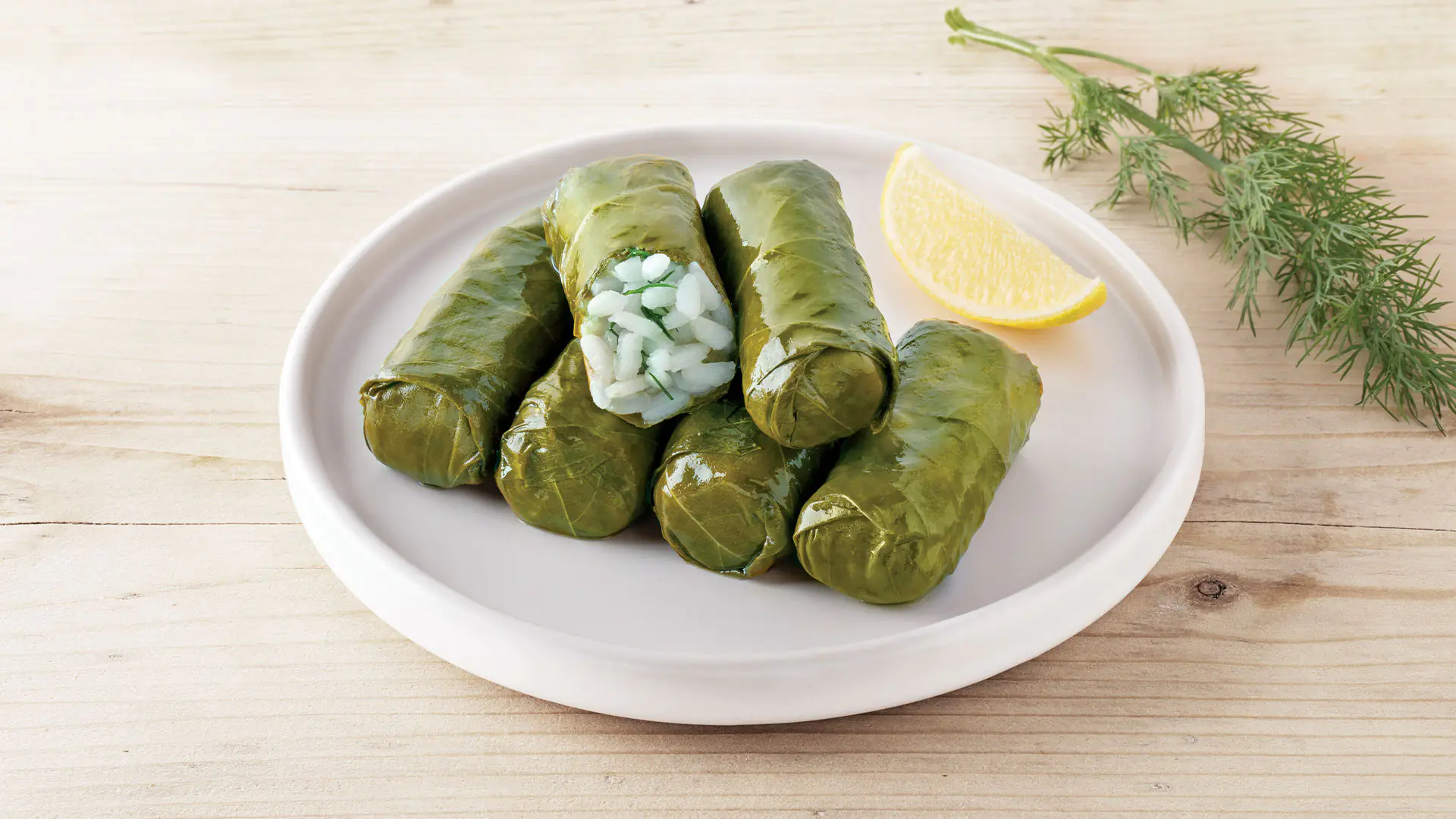 Stuffed Vine leaves with rice & herbs in a plate