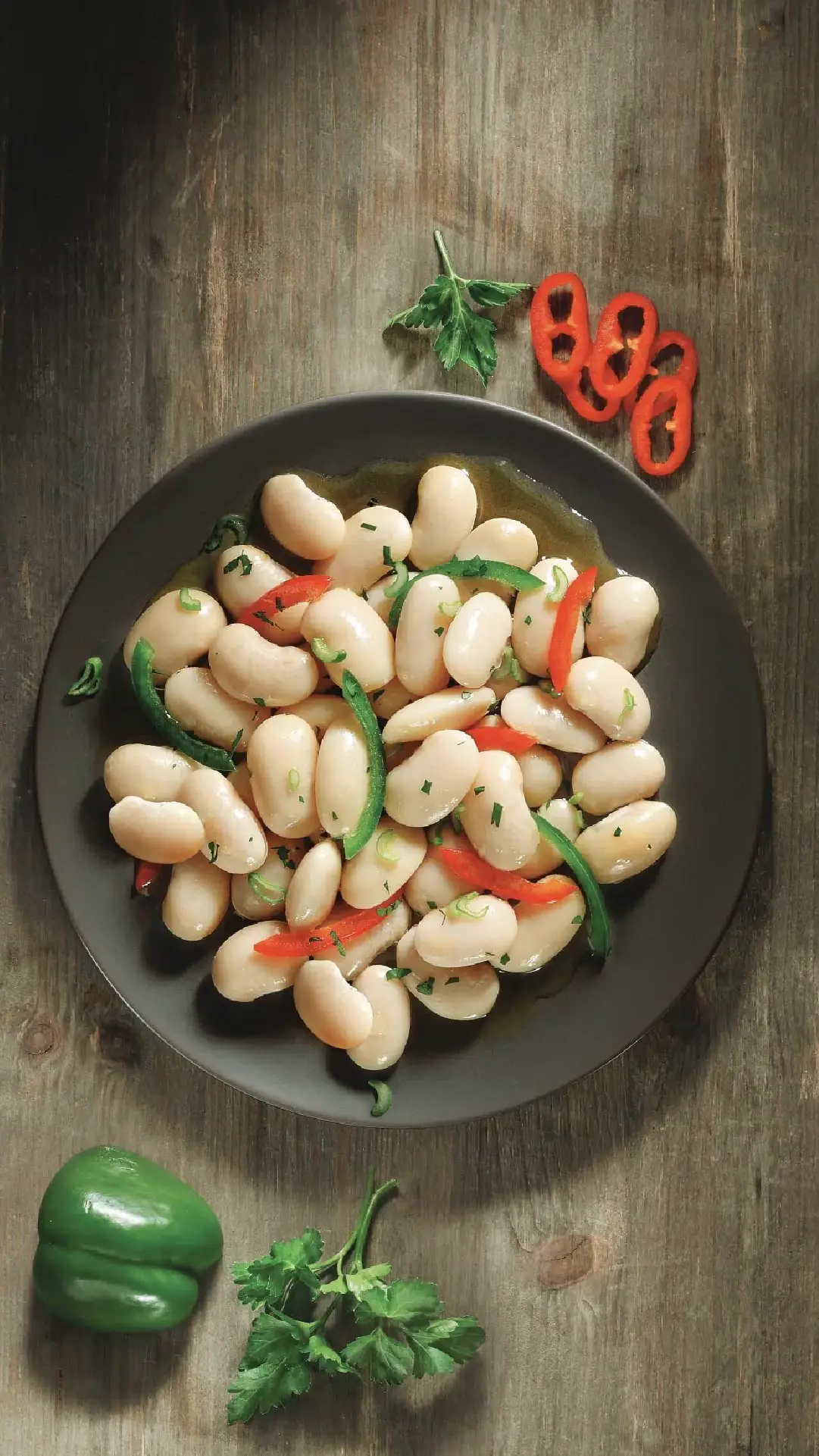 Giant beans salad in vinaigrette sauce for professionals