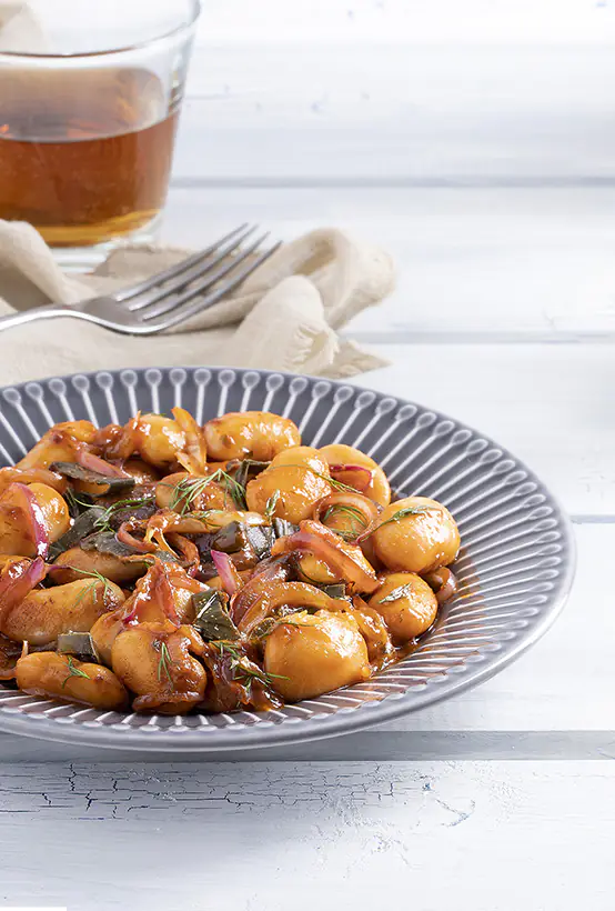 Paliria Baked Giant Beans with caramelized onions & caper leaves