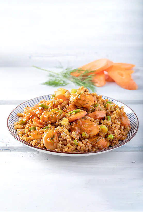 Riesenbohnen-Eintopf Paliria mit Bulgur & karamellisierten Karotten