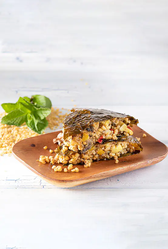 Paliria Vine leaves pie with bulgur & vegetables