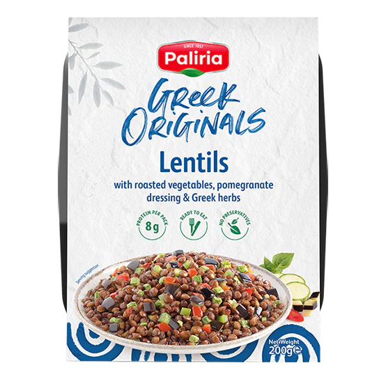 Lentils with roasted vegetables & pomegranate dressing